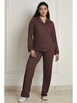 Dear Bed Comfort Clothing - Brown Stretchable Cotton Shirt and Pyjama Travel Set
