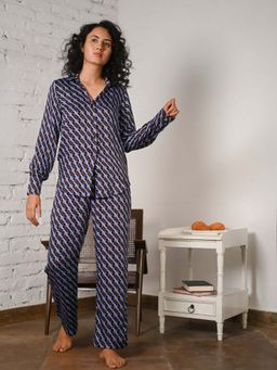 Dear Bed Comfort Clothing - Printed Satin Shirt & Pyjama Lounge Set for Women