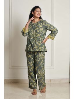 Dear Bed Comfort Clothing - Cotton Floral Kimono Style Kurti & Pyjama Set for Women
