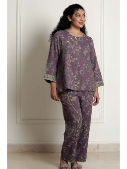 Dear Bed Comfort Clothing - Cotton Floral Kimono Style Kurti & Pyjama Set for Women