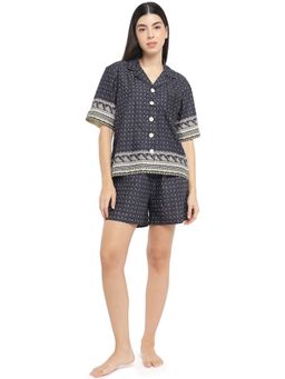 Dear Bed Comfort Clothing - Blue Cotton Over Sized Shirt & Shorts Set for Women