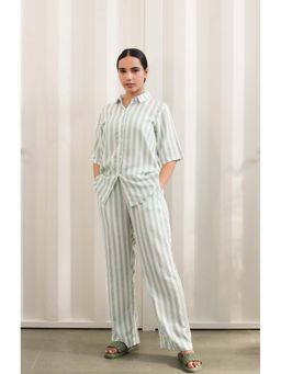 Dear Bed Comfort Clothing - Green Striped Cotton Rayon Night Suit For Women