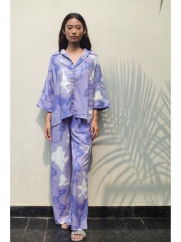 Dear Bed Comfort Clothing - Purple Oversized Shirt Pyjama Coords for Women (Set of 2)