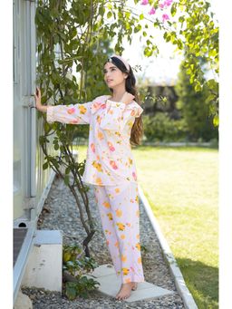 Dear Bed Comfort Clothing - Pink Fruity Print Peter Pan Collar Shirt & Pyjama Set (Cotton Rayon)