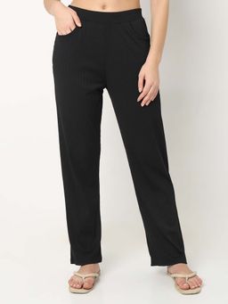 Smarty Pants - Womens Cotton Rib Black Color Lounge Wear Pajama.