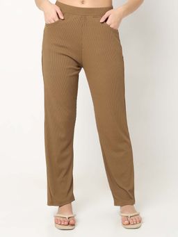 Smarty Pants - Womens Cotton Rib Brown Color Lounge Wear Pajama.