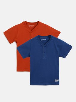 Campana - Boys Alan Half Sleeve Henley T-Shirt Blue & Rust (Pack of 2)