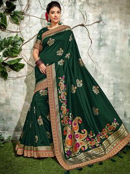 Odette - Dark Green Weaved Silk Designer Saree with Unstitched Blouse