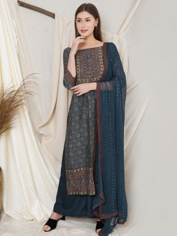 Stylee LIFESTYLE - Teal Pure Silk Digital Printed Dress Material