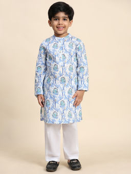 Maaesa - White Baby Boy Ethnic Wear Cotton Kurta & Pyjama (Set of 2)