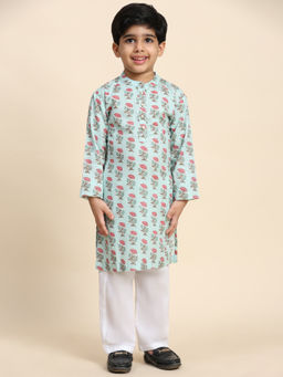 Maaesa - Blue Baby Boy Ethnic Wear Cotton Kurta & Pyjama (Set of 2)