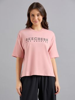 SKECHERS - Women Oversized Pink Solid T-Shirt