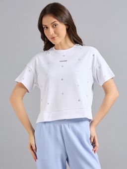 SKECHERS - Women White Embellished Oversized T-Shirt