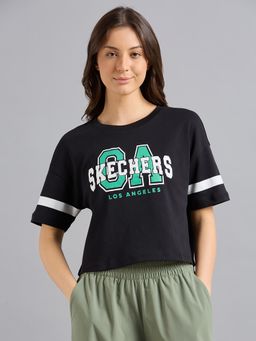 SKECHERS - Women Black Solid T-Shirt
