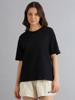 SKECHERS - Women Black Solid Oversized T-Shirt