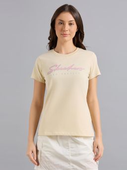 SKECHERS - Women Beige Solid T-Shirt
