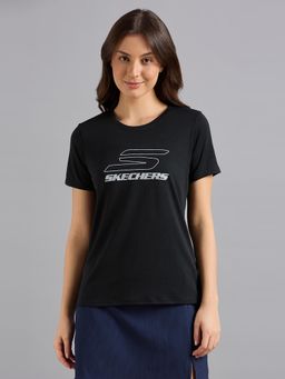 SKECHERS - Women Black Solid T-Shirt
