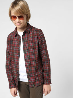 Jack & Jones Junior - Boys Checks Maroon Shirt