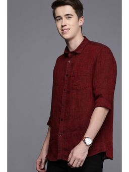 Allen Solly - Men Maroon Slim Fit Textured Full Sleeves Casual Shirt