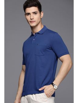 Louis Philippe - Men Blue Solid Polo Neck T-shirt