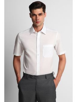 Louis Philippe - Men White Classic Fit Textured Half Sleeves Formal Shirt