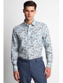 Louis Philippe - Men Blue Classic Fit Print Full Sleeves Formal Shirt
