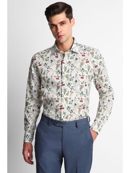 Louis Philippe - Men Grey Classic Fit Print Full Sleeves Formal Shirt