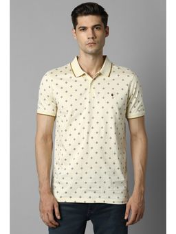 Louis Philippe - Men Cream Print Polo Neck T-shirt