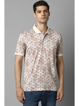 Louis Philippe - Men Beige Print Polo Neck T-shirt