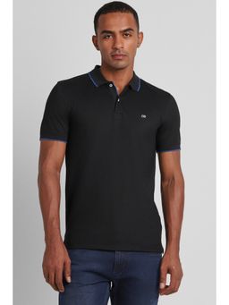 Peter England - Men Black Solid Polo Neck T-shirt