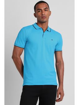 Peter England - Men Blue Solid Polo Neck T-shirt