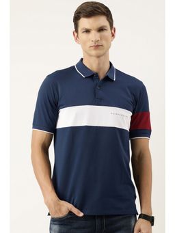 Peter England - Men Navy Print Polo Neck T-shirt