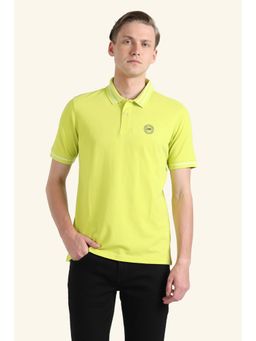 Peter England - Men Yellow Solid Polo Neck T-shirt