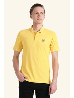 Peter England - Men Yellow Solid Polo Neck T-shirt