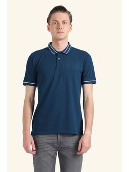 Peter England - Men Blue Solid Polo Neck T-shirt