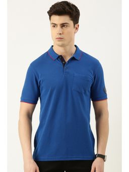 Peter England - Men Blue Solid Polo Neck Polo T-Shirt