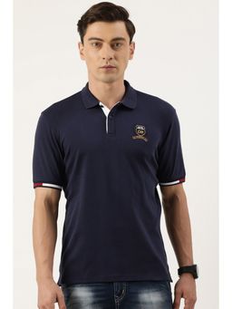 Peter England - Men Navy Graphic Print Polo Neck T-shirt