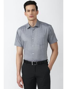 Van Heusen - Men Grey Regular Fit Textured Half Sleeves Formal Shirt