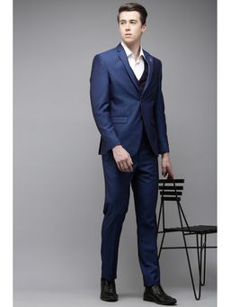 Van Heusen - Men Navy Solid Slim Fit Formal Three Piece Suit (Set of 3)