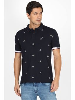 Van Heusen - Men Navy Print Polo Neck T-shirt