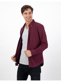 American Eagle - Men Maroon Slim Fit Oxford Button Up Shirt