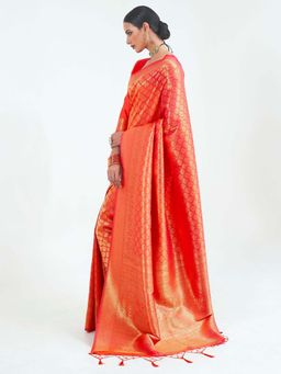 Odette - Red Silk Blend Woven Saree with Unstitched Blouse