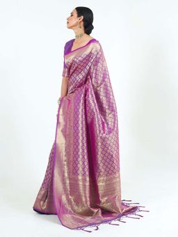 Odette - Purple Silk Blend Woven Saree with Unstitched Blouse