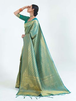 Odette - Green Silk Blend Woven Saree with Unstitched Blouse