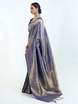 Odette - Navy Blue Silk Blend Woven Saree with Unstitched Blouse