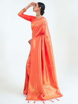 Odette - Orange Silk Blend Woven Saree with Unstitched Blouse