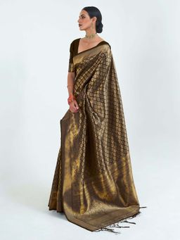 Odette - Olive Silk Blend Woven Saree with Unstitched Blouse