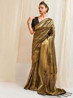 Odette - Black Silk Blend Woven Saree with Unstitched Blouse