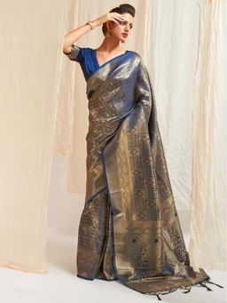 Odette - Blue Silk Blend Woven Saree with Unstitched Blouse