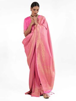 Odette - Light Pink Silk Blend Woven Saree with Unstitched Blouse